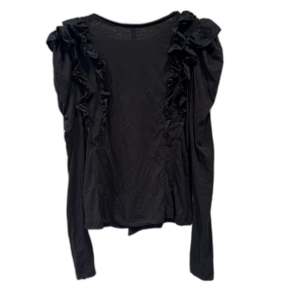 Anthropologie Top Black Ruffle V Neck Long Sleeve Romantic Blouse Women Medium - Picture 7 of 10